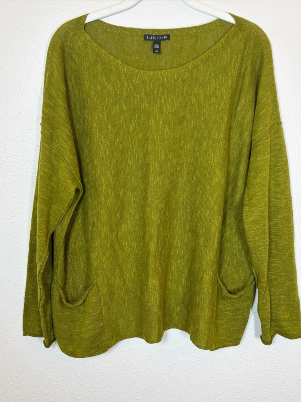 Eileen Fisher Olive Green Linen Pullover Top L Lagenlook Capsule Wardrobe